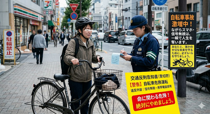 令和8年4月1日より自転車も青切符適用