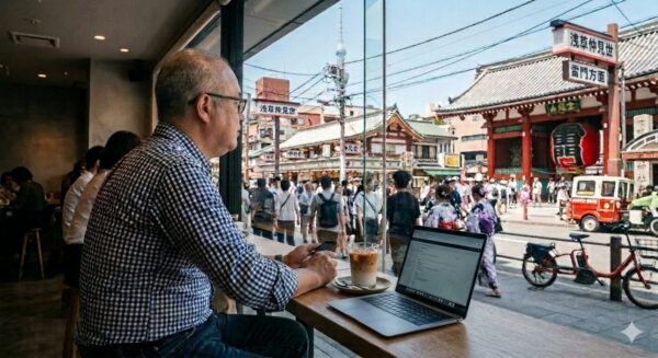 AIが描いた雷門前のカフェ