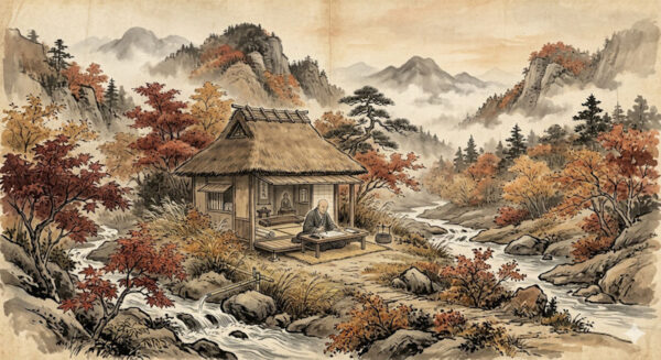 鴨長明「方丈記」イメージ画byGemini