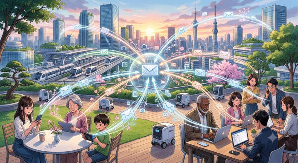 メールでつながる現代社会のイメージ画byGemini
