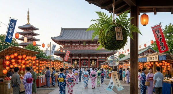 写真風に描いてもらった「四万六千日・ほおずき市」By Gemini