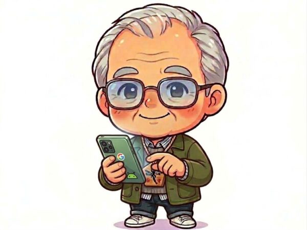 隠居キャラのスマホ左利き操作画像